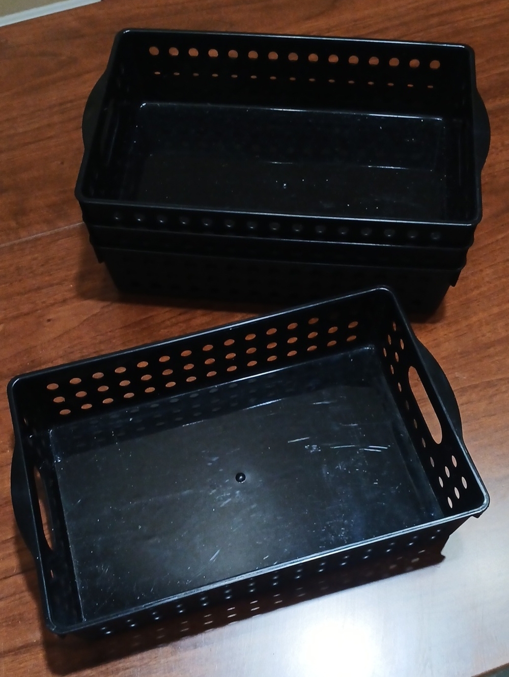 Black Stackable Plastic Storage Bins with Handles -